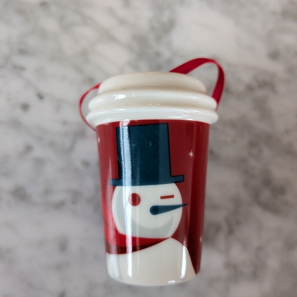 Starbucks Ceramic Coffee Mug Cup Christmas Ornament Snowman Wink Holiday 2012 3"